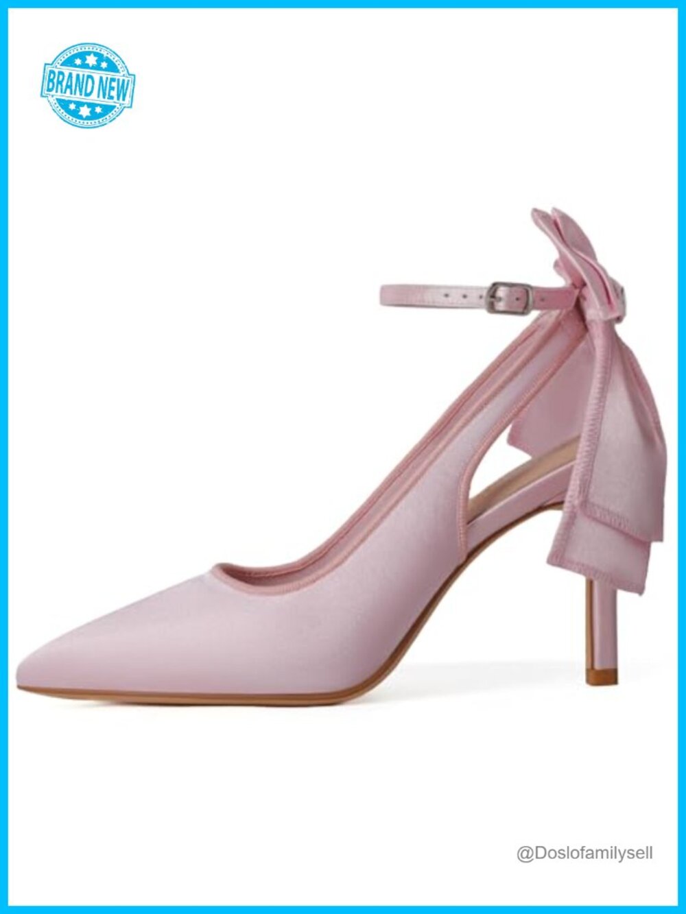 Satin Slingback Pumps 3.54 Inch Heel Ankle Strap Buckle Bow Women's Heels